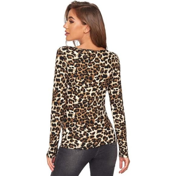 Women's Leopard Print Cheetah Shirts Fitted Tee Top - Picture 5 of 6